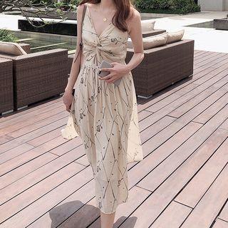 Sleeveless Floral Off-shoulder Halter Dress