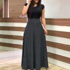 Mock Two-piece Short-sleeve Maxi A-line Dress