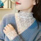 Mock-neck Lace Long-sleeve Top White - One Size