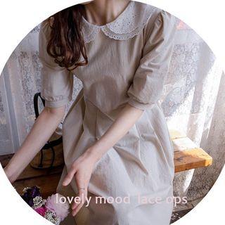 Lace-collar Button-beck Midi Dress