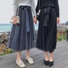 Midi A-line Mesh Velvet Skirt
