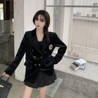 Double-breasted Velvet Blazer / Pleated Mini A-line Skirt