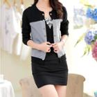 Two-tone Band Collar Cardigan