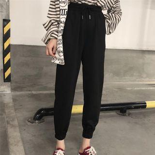 Striped Long-sleeve Ripped T-shirt / Drawstring Waist Pants