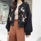 Embroidery Button Woolen Jacket