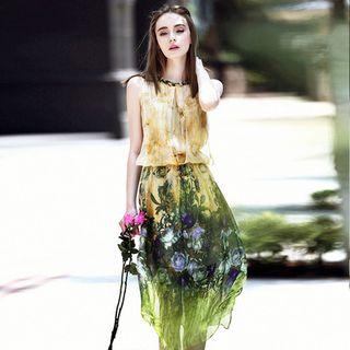 Sleeveless Floral Silk Maxi Dress