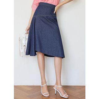 Stitched Midi Denim Flare Skirt