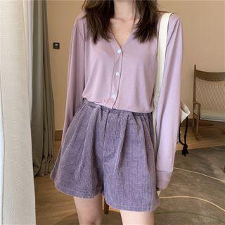 V-neck Jacket / Corduroy Wide Leg Shorts