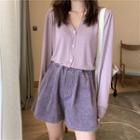 V-neck Jacket / Corduroy Wide Leg Shorts