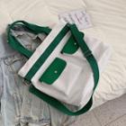 Contrast Color Pocketed Canvas Tote Bag