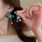 Bow Faux Pearl Asymmetrical Dangle Earring 1 Pair - Dangle Earring - Silver Pin - Bow - Blue & Red - One Size