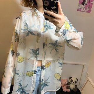 Pineapple Print Long-sleeve Chiffon Shirt