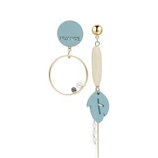 Non-matching Disc Faux Pearl Dangle Earring