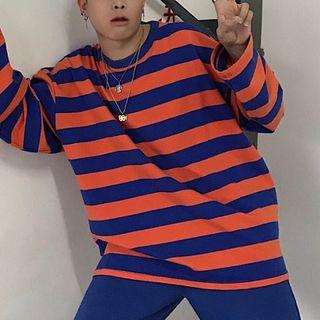 Long-sleeve Striped T-shirt Tangerine - One Size