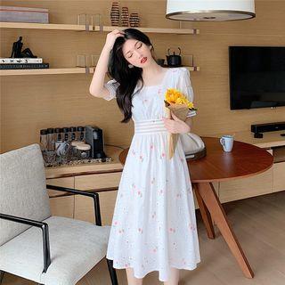 Short-sleeve Floral Eyelet Lace A-line Midi Dress