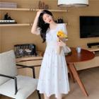 Short-sleeve Floral Eyelet Lace A-line Midi Dress