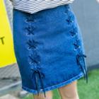 Lace Up Detail Denim Skirt