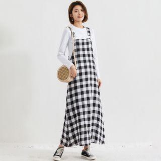 Plaid Jumper Dress White - One Size