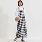 Plaid Jumper Dress White - One Size