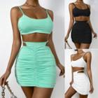 Set: Crop Camisole Top + Cut Out Shirred Pencil Skirt
