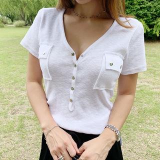V-neck Flap-pocket Henley