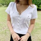 V-neck Flap-pocket Henley
