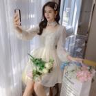 Long-sleeve Double-button Lace Dress