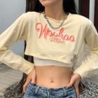 Set: Long-sleeve Lettering Chained Cropped T-shirt + Camisole Top