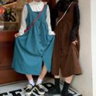 Mock-neck Sweatshirt / Button-up Midi A-line Overall Dress