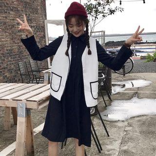 Long-sleeve A-line Shirtdress / Piped Corduroy Vest