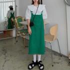 Midi Overall Dress / Elbow-sleeve Blouse