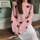 Cropped Heart Print Sweater