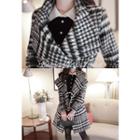 Stand-collar Houndstooth Wool Blend Coat