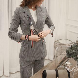 Set: Check Double-breasted Blazer + Straight Leg Dress Pants