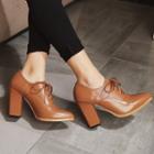 Genuine-leather Chunky Heel Lace-up Shoes
