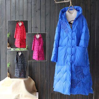 Long Frog-button Hooded Padded Coat