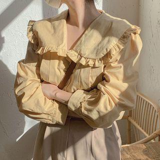 Long-sleeve Sailor Collar Frill Trim Blouse