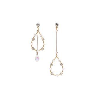 Non-matching Rhinestone Droplet Hoop Drop Earring 925 Silver - As Shown In Figure - One Size