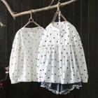 Long Sleeve Dotted Frilled Blouse