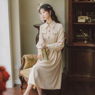 Bow-accent Midi A-line Shirtdress