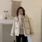 Contrast Trim Faux Shearling Jacket Off-white - One Size