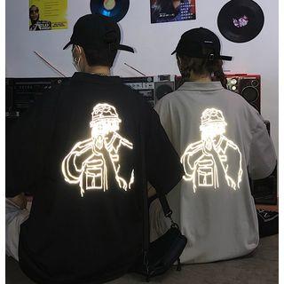 Couple Matching Reflective Elbow-sleeve Polo Shirt