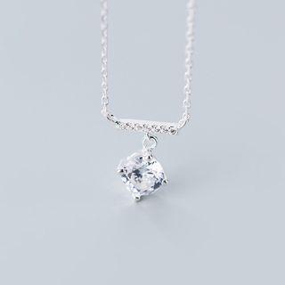 925 Sterling Silver Rhinestone Pendant Necklace S925silver Necklace - One Size
