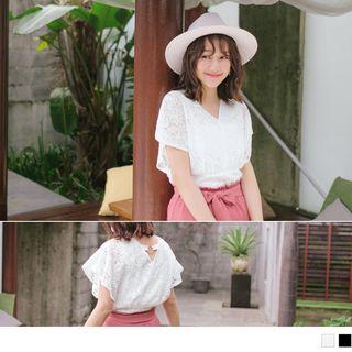 Short Flutter Sleeve Lace Top