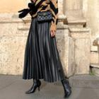 Pleated Maxi Pleather Skirt Black - One Size