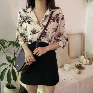 Flower Print Elbow-sleeve Blouse