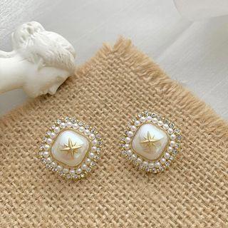 Square Faux Pearl Rhinestone Alloy Earring 1 Pair - Gold - One Size
