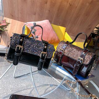Sequined Patent Mini Satchel Bag