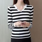 V-neck Stripe Long-sleeve Top