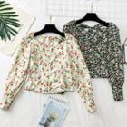 Square-neck Floral Crop Blouse